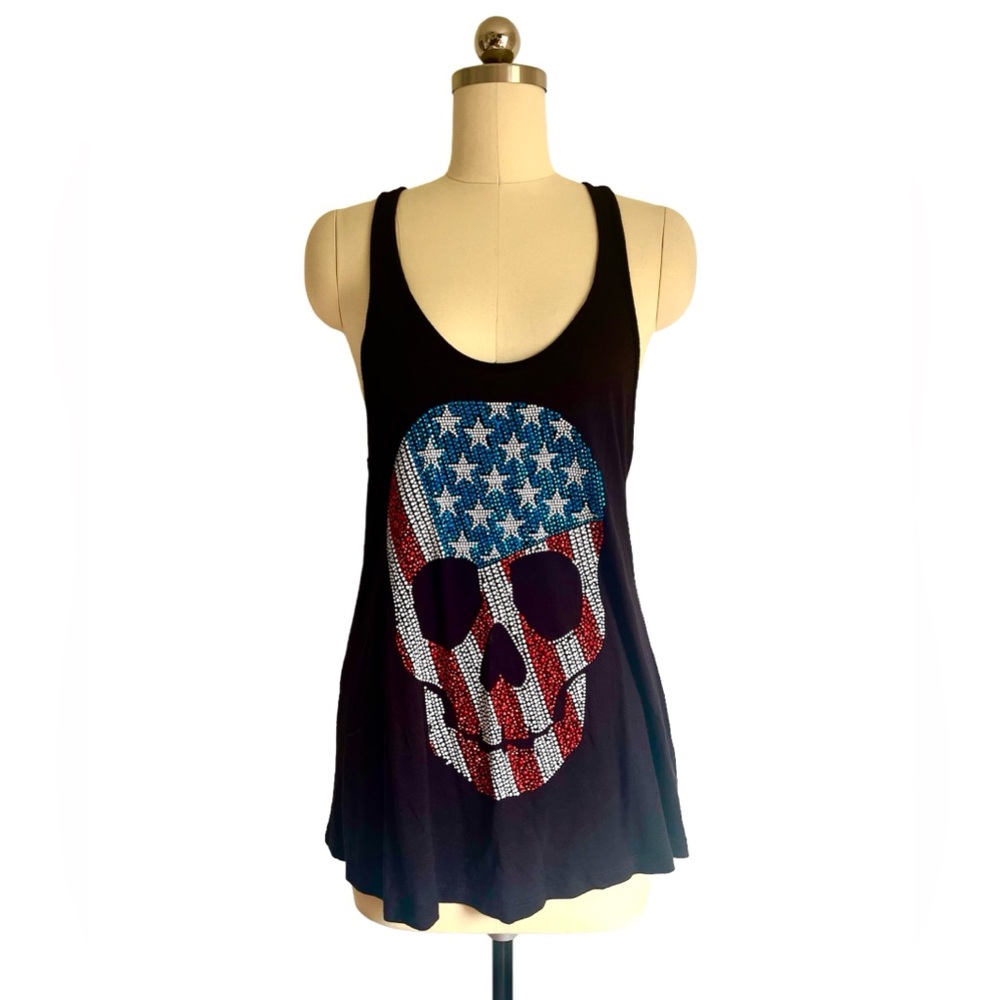 Black Tanktop Sequined Scull Patriotic Women’s Size M NWOT